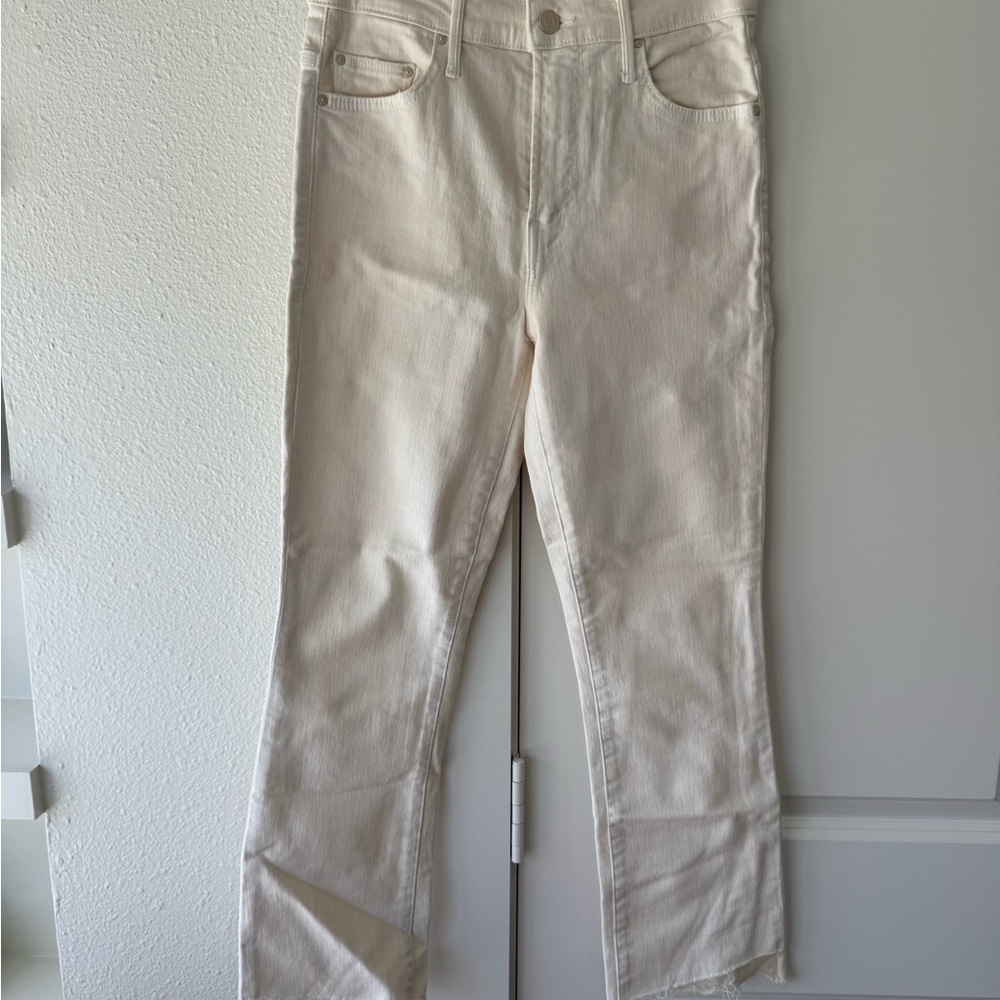 MOTHER Off-White High-Rise Straight-Leg Jeans